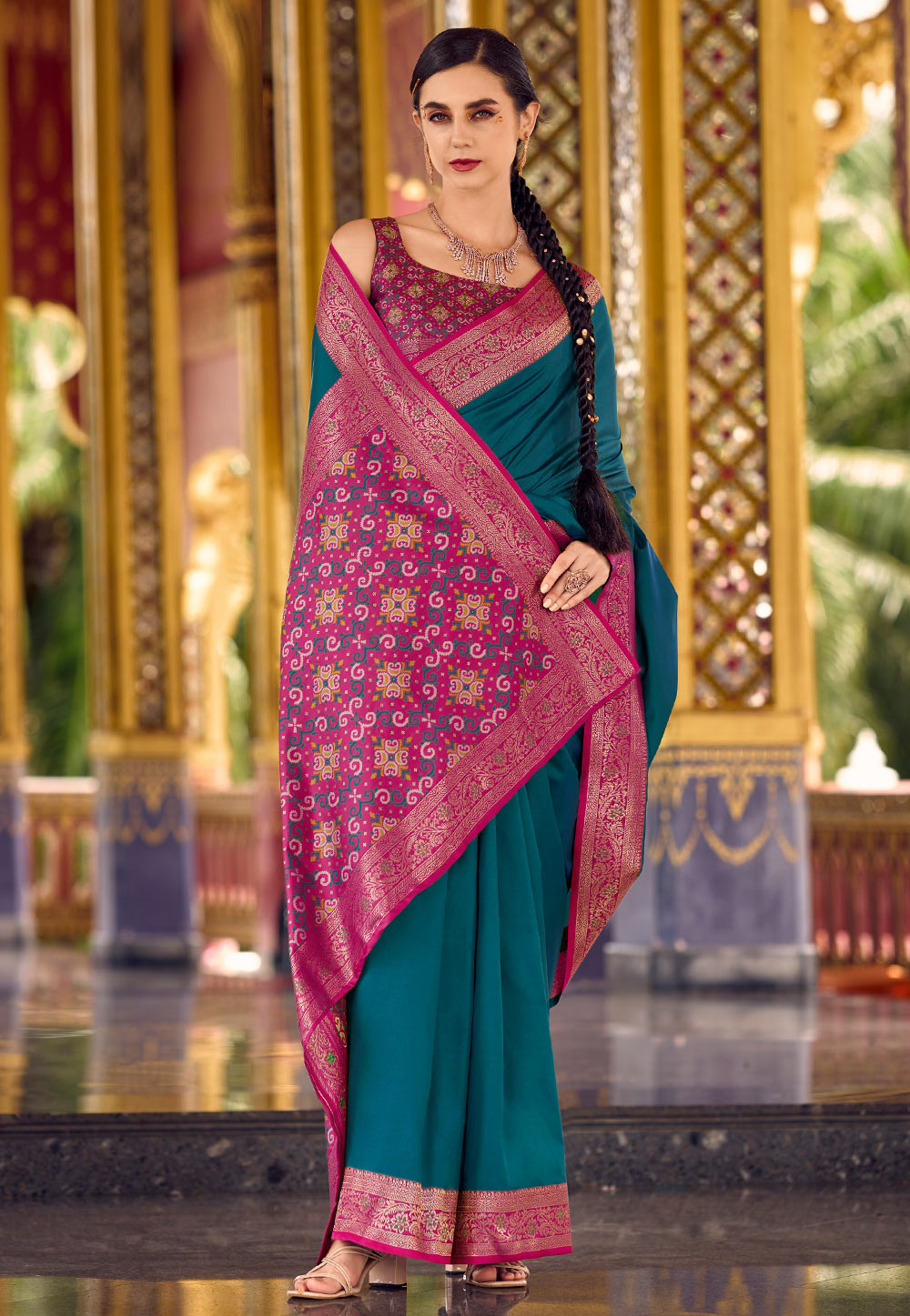 Teal Silk Saree With Blouse 311019