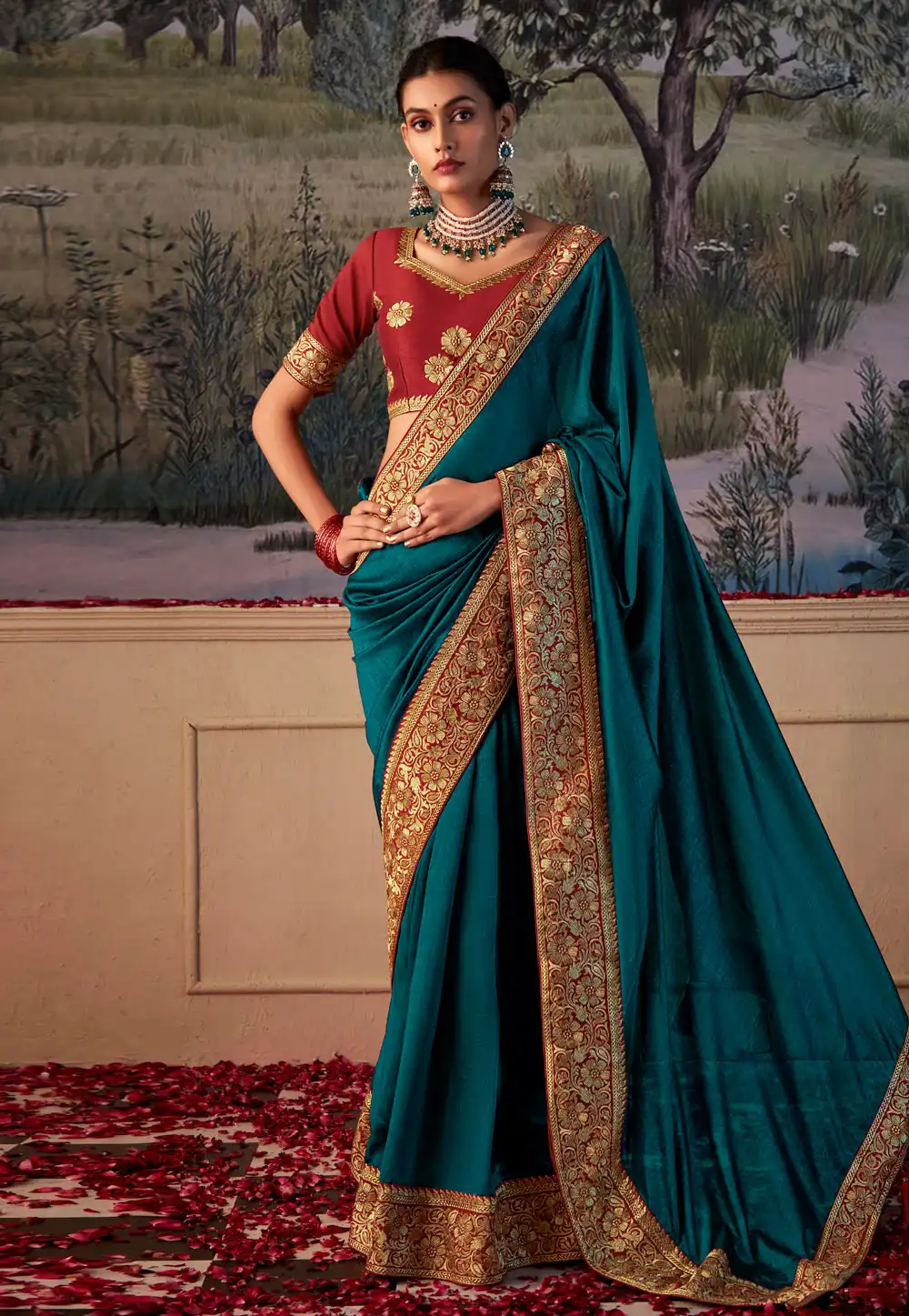 Teal Silk Saree With Blouse 288928