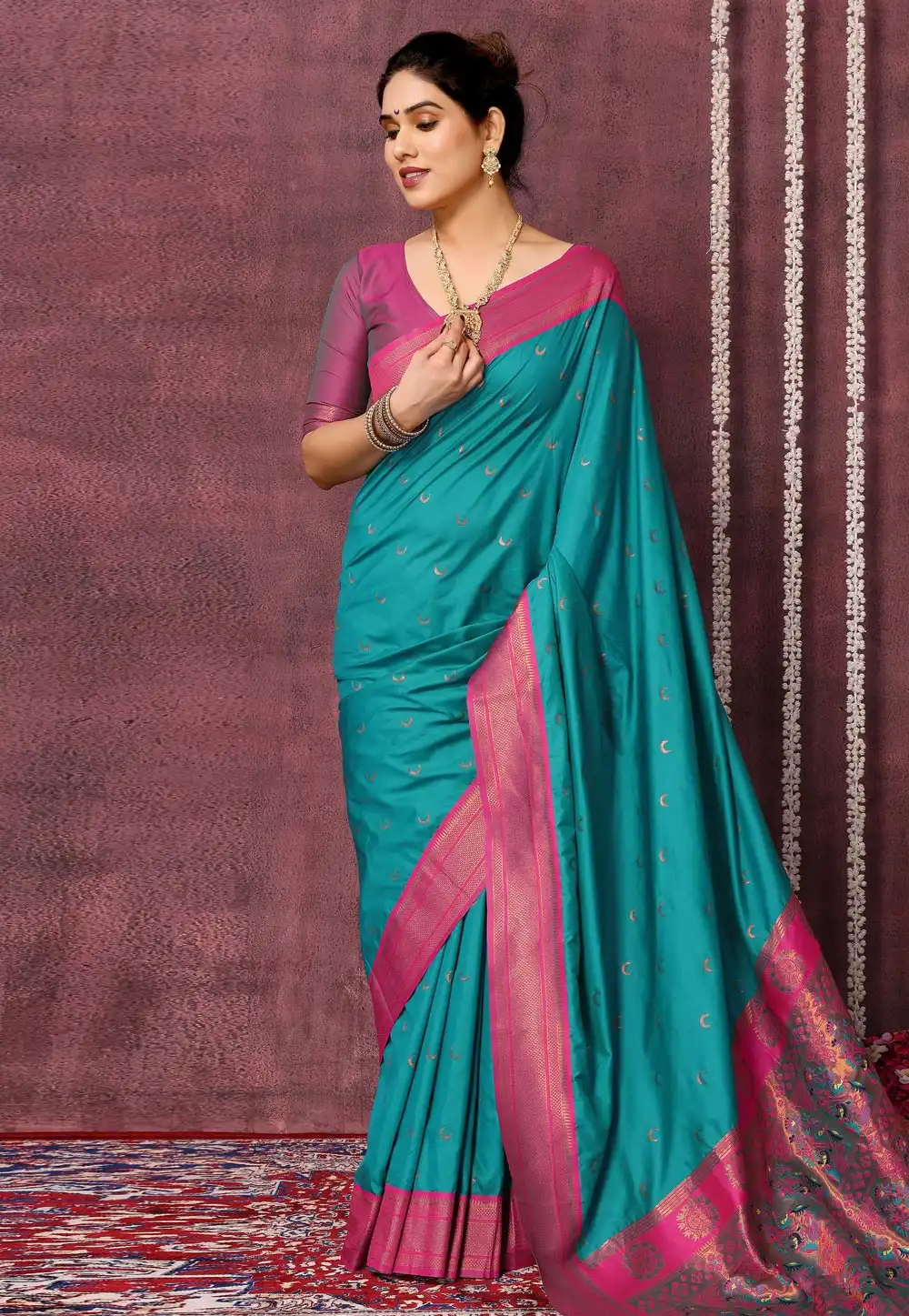 Teal Silk Saree With Blouse 291032