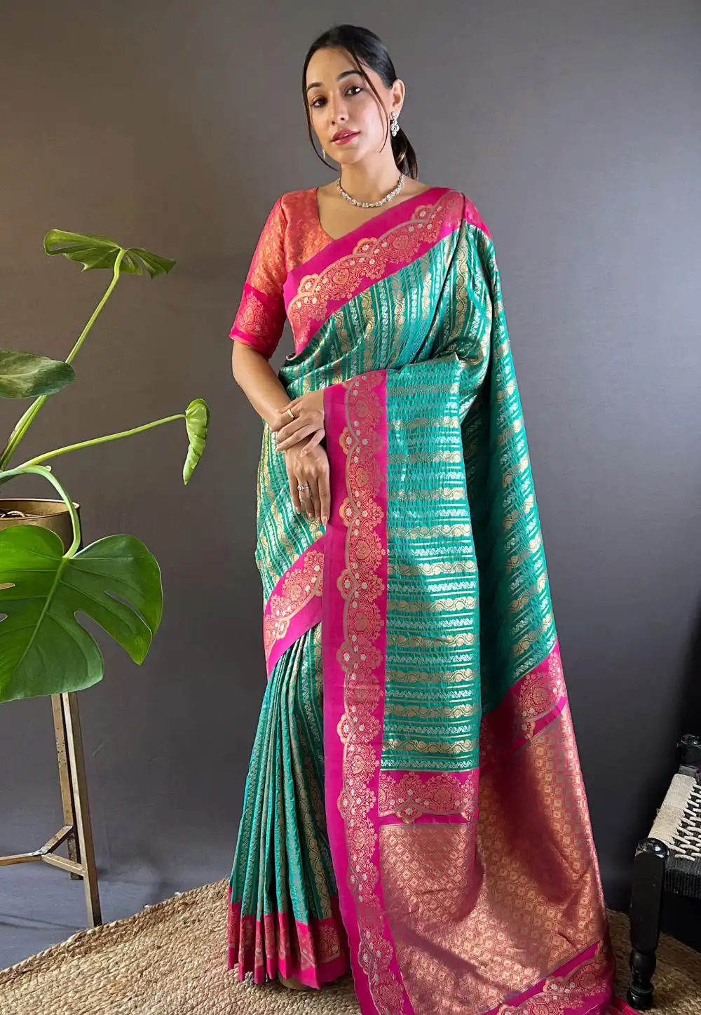 Teal Silk Saree With Blouse 292692