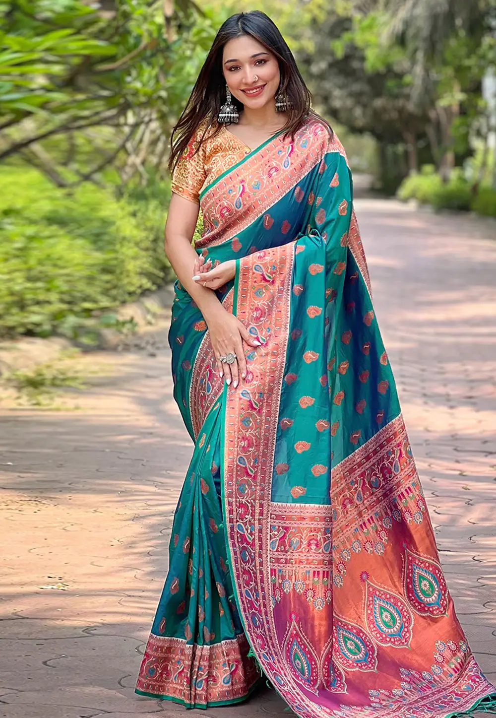 Teal Silk Saree With Blouse 295863