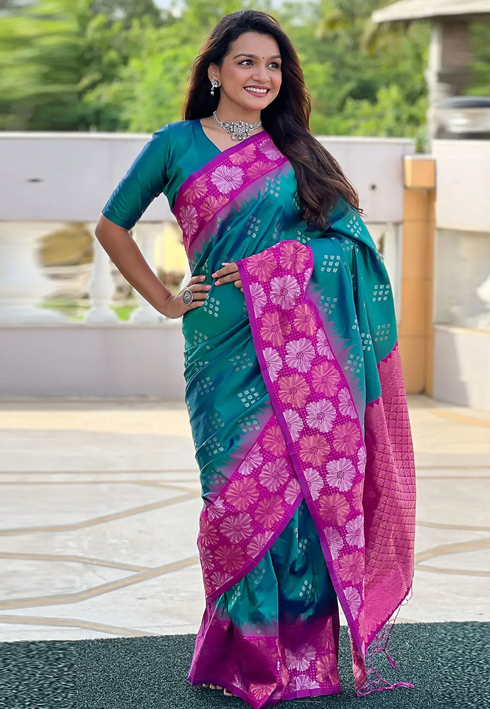 Teal Silk Saree With Blouse 295921