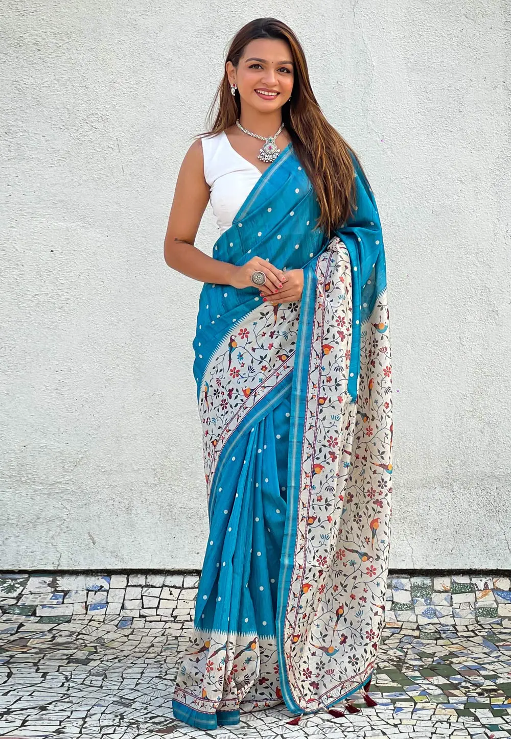 Teal Silk Saree With Blouse 297397