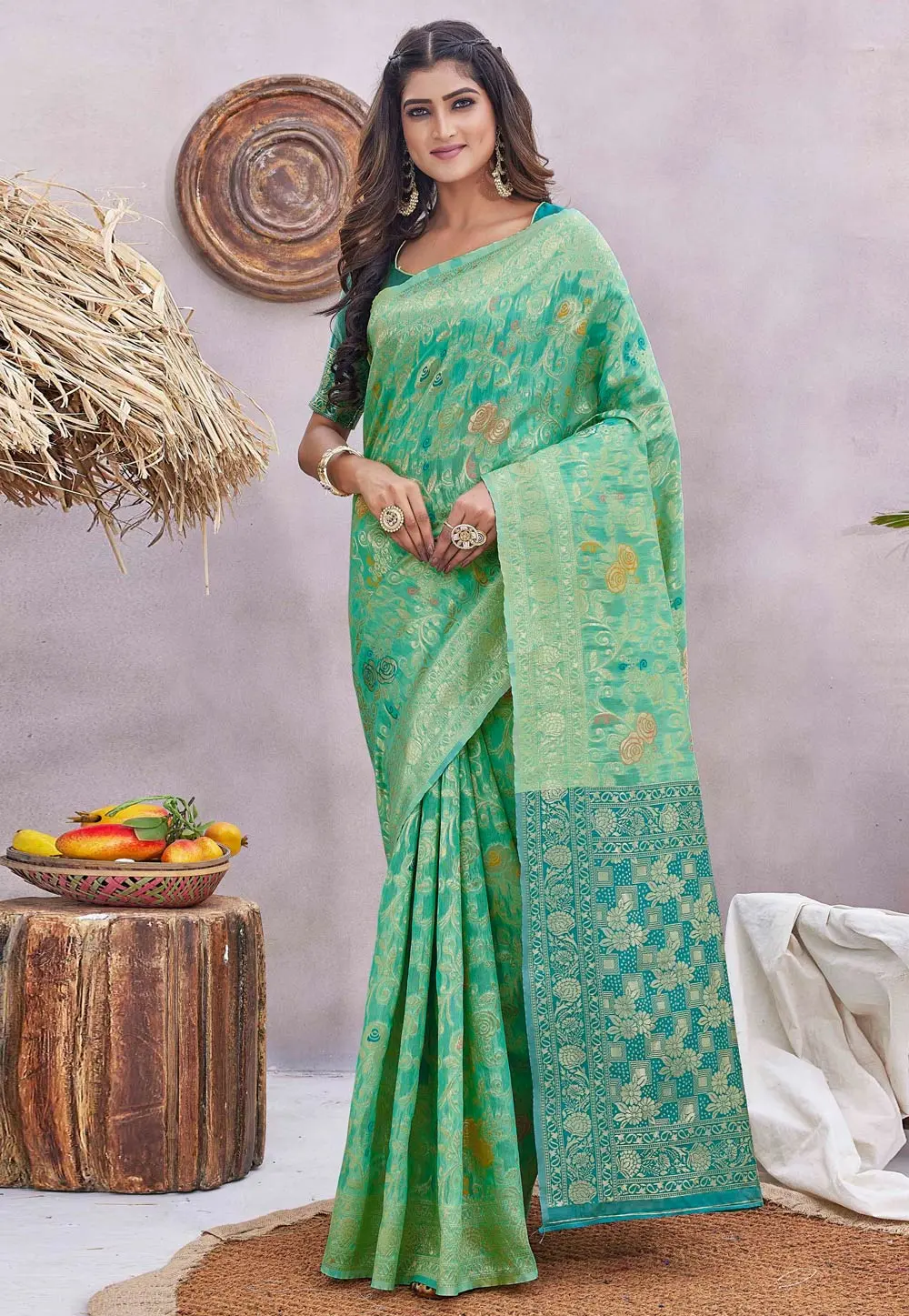 Teal Silk Saree With Blouse 298827