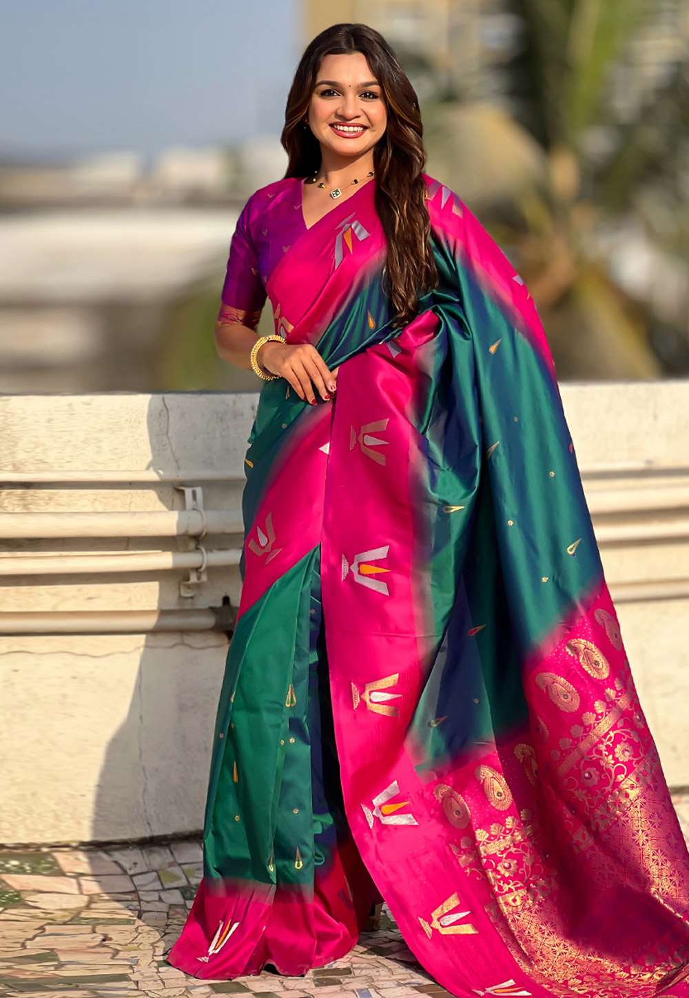 Teal Silk Saree With Blouse 309984