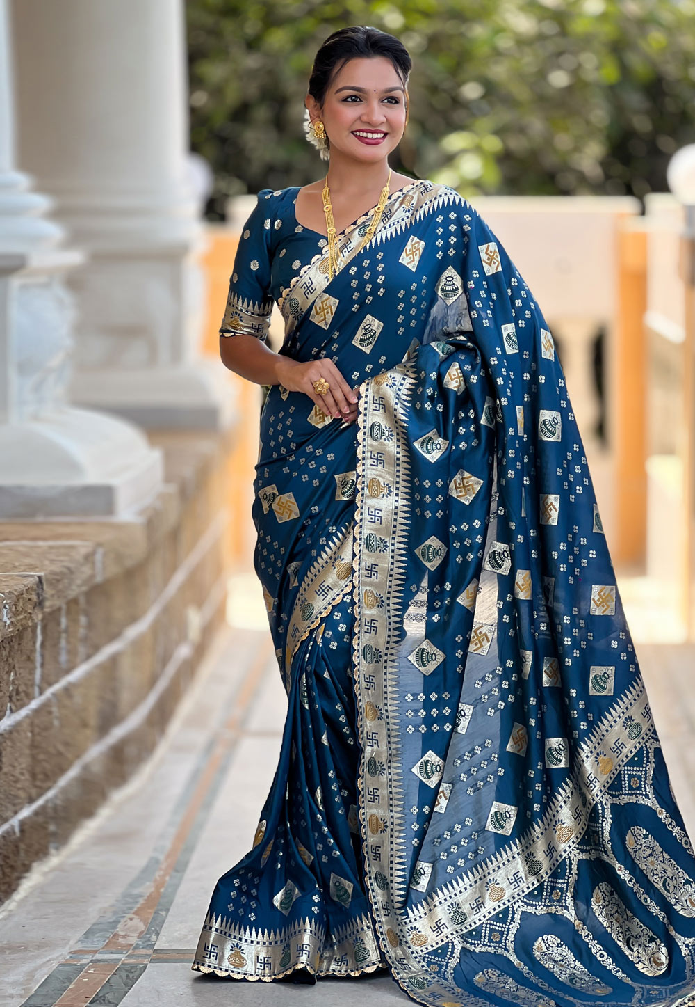 Teal Silk Saree With Blouse 310686