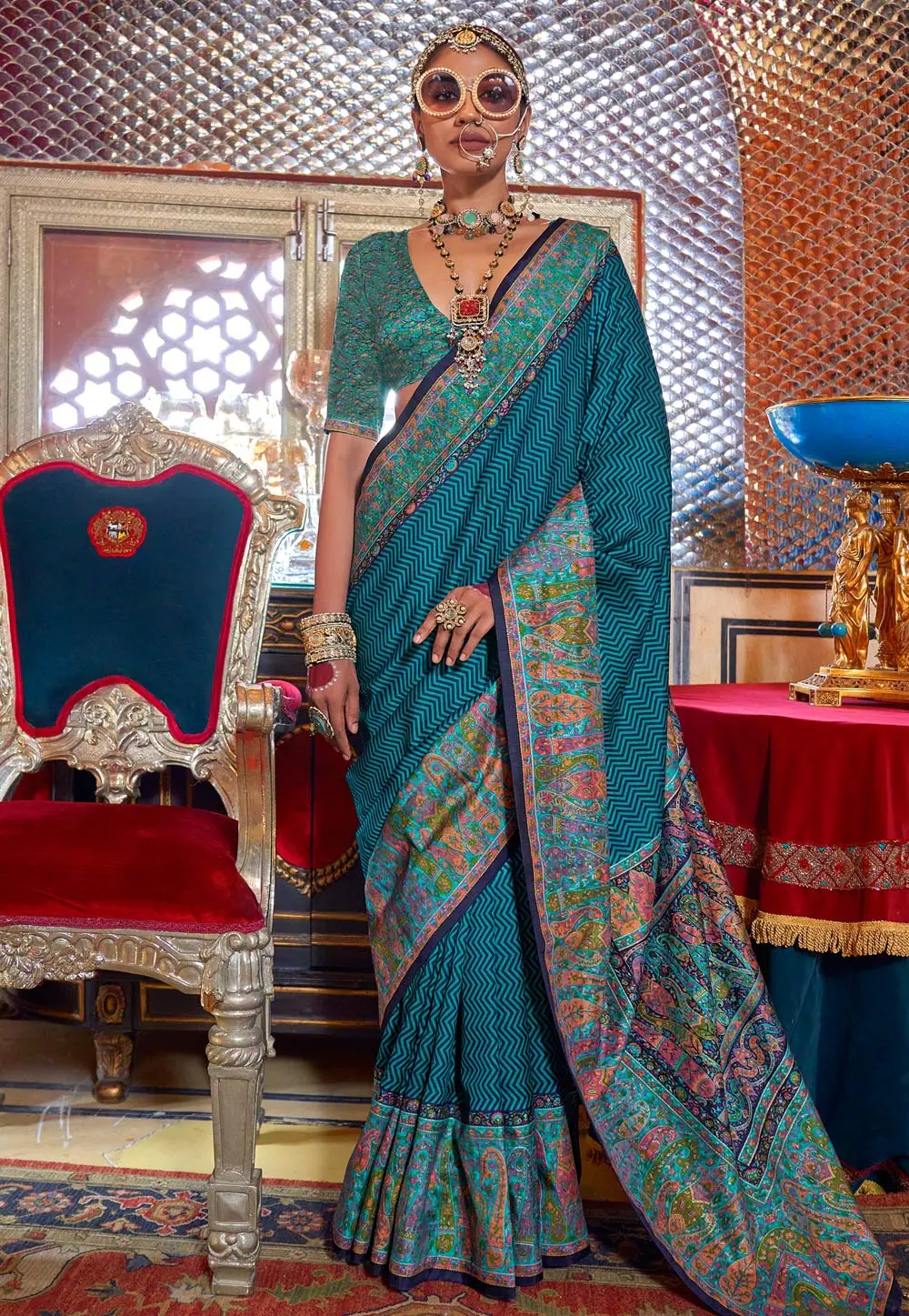 Teal Silk Saree With Blouse 297718