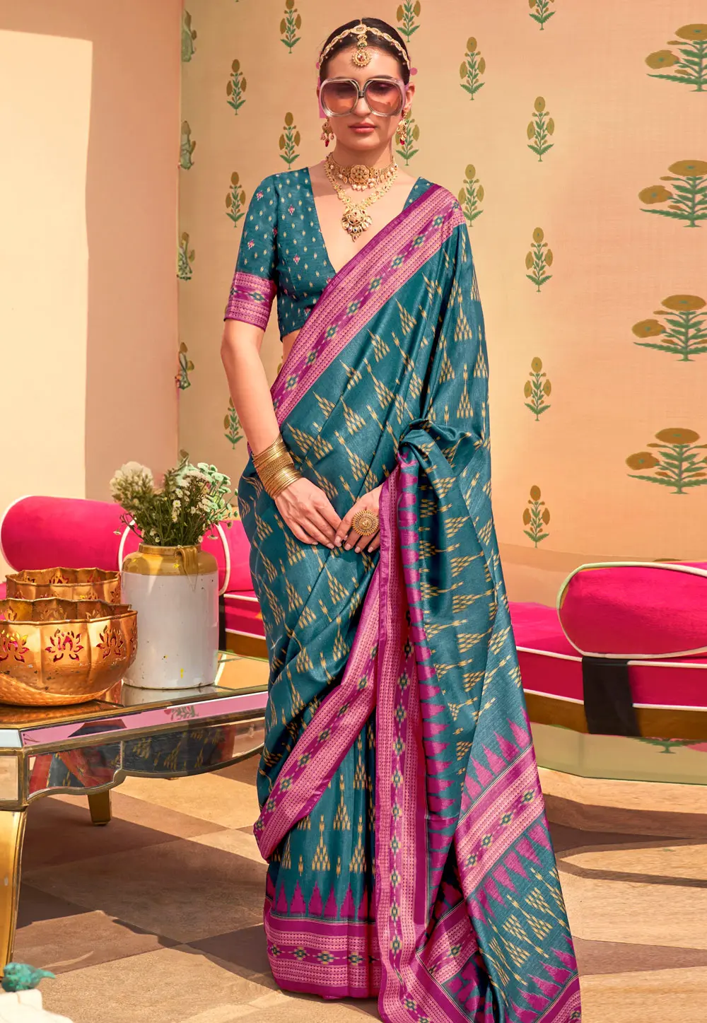 Teal Silk Saree With Blouse 302268