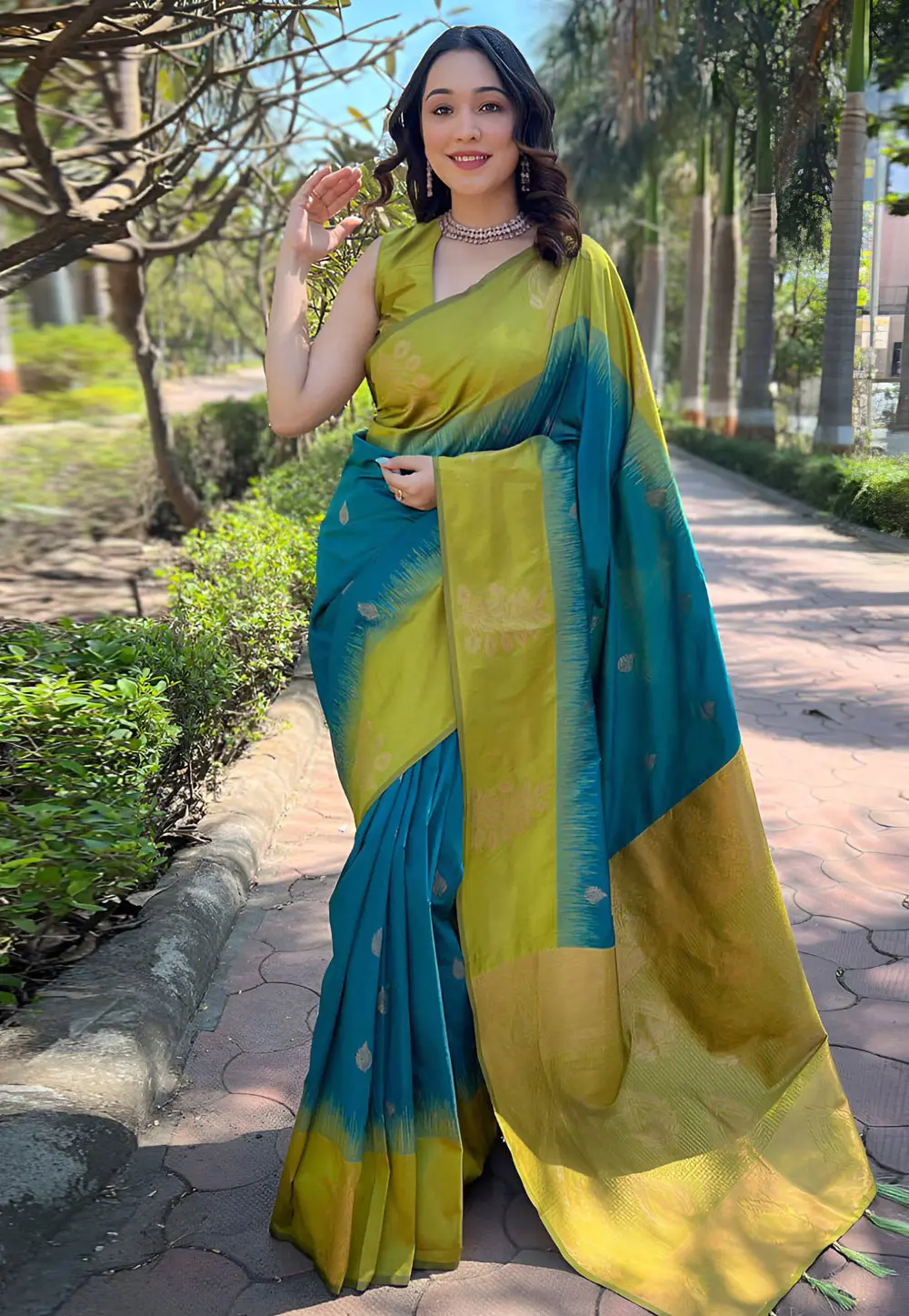 Teal Silk Saree With Blouse 301206