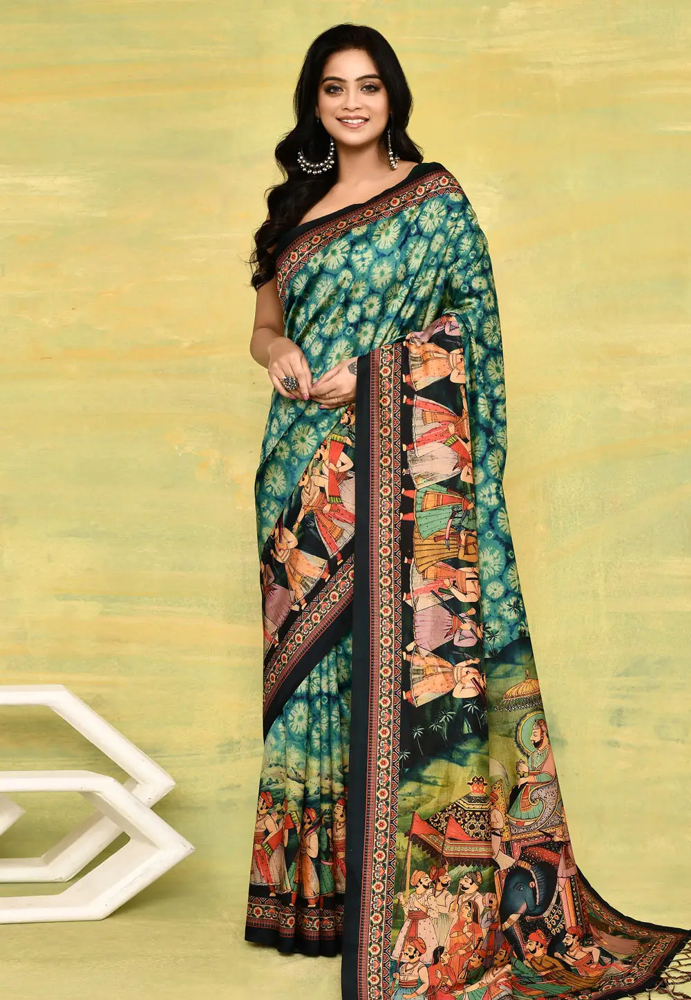 Teal Silk Saree With Blouse 296281