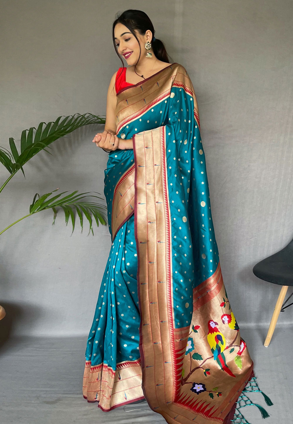 Teal Silk Saree With Blouse 287330