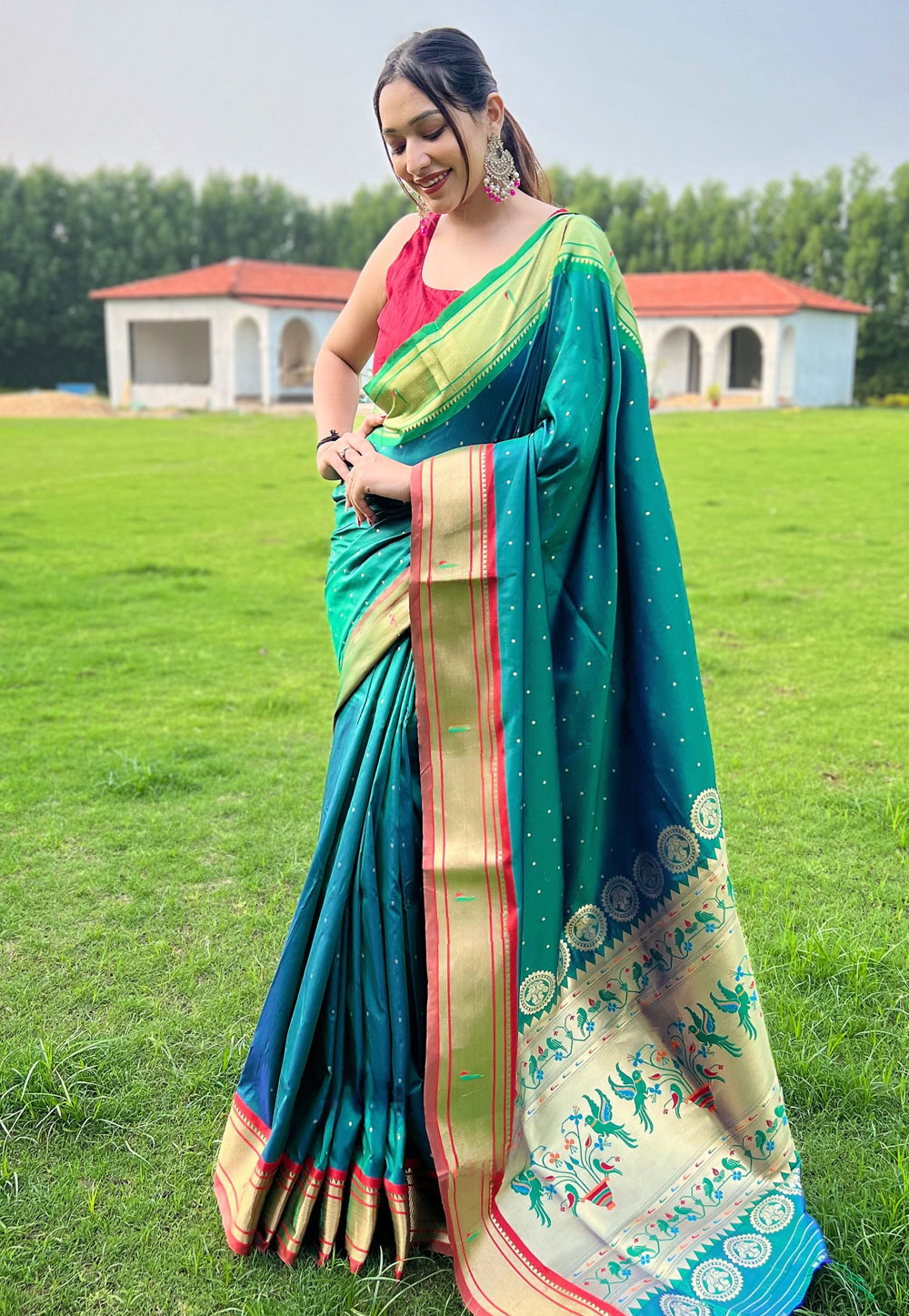 Teal Silk Saree With Blouse 287346