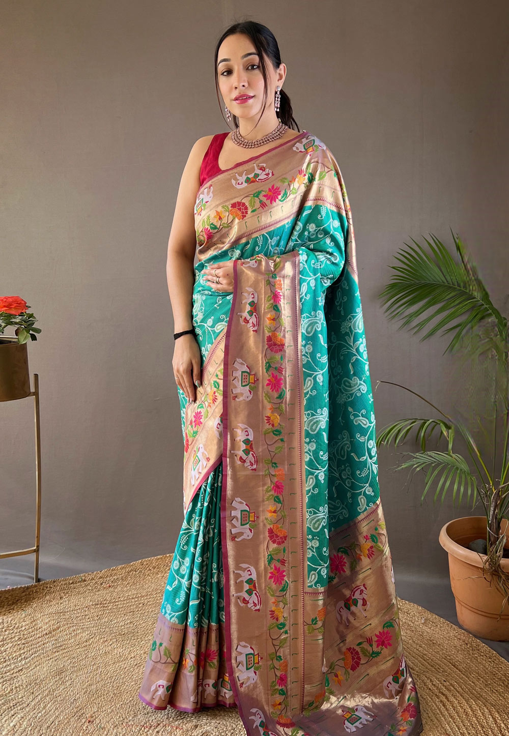 Teal Silk Saree With Blouse 287428