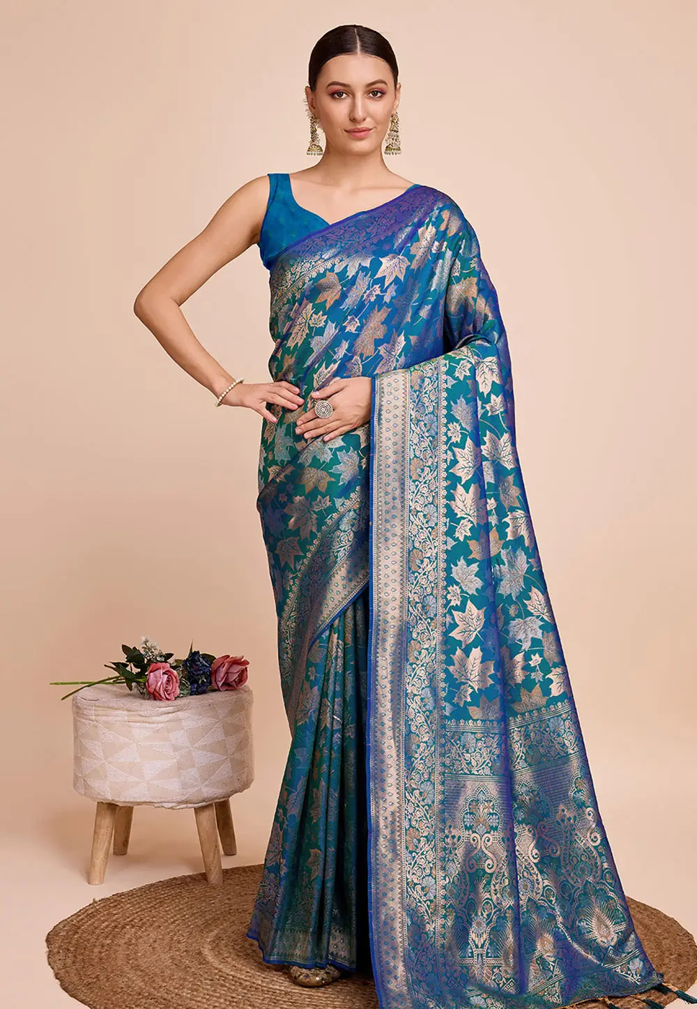 Teal Silk Saree With Blouse 296269