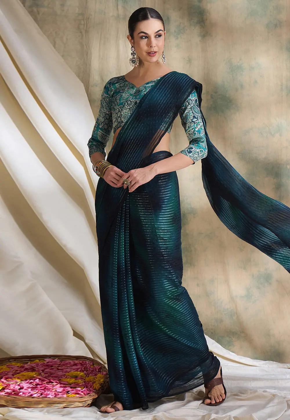 Teal Silk Saree With Blouse 301539