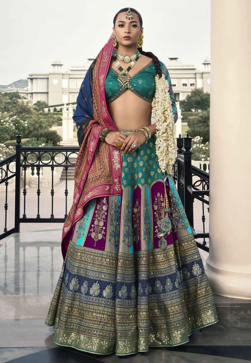 Teal Silk Wedding Lehenga Choli 302574