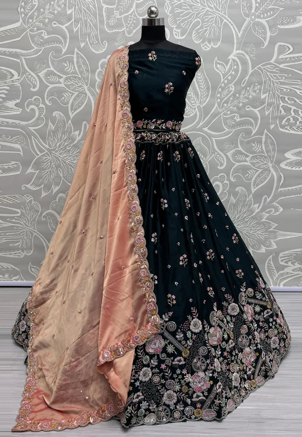 Teal Silk Wedding Lehenga Choli 298899