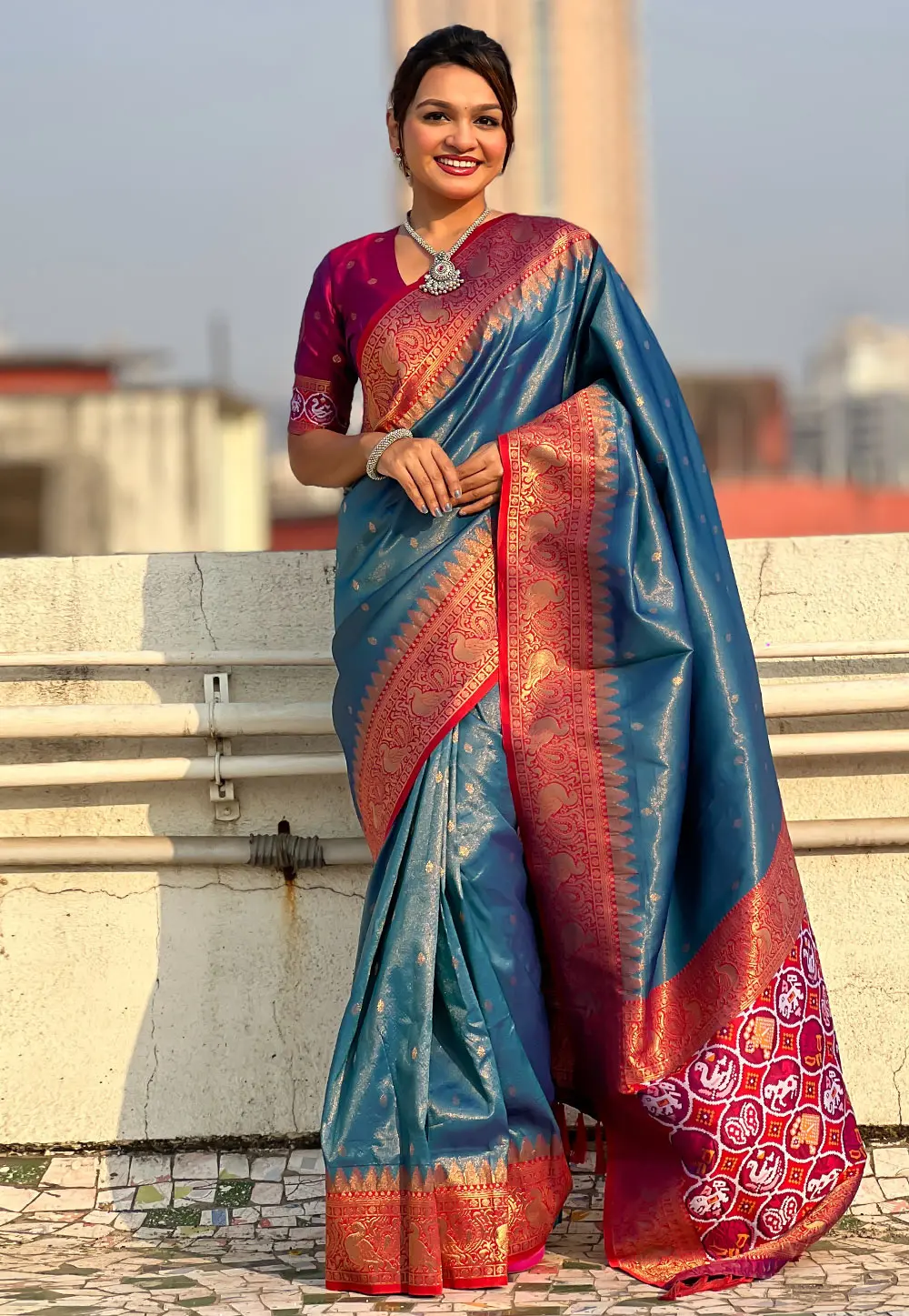 Teal Tissue Paithani Saree 302797