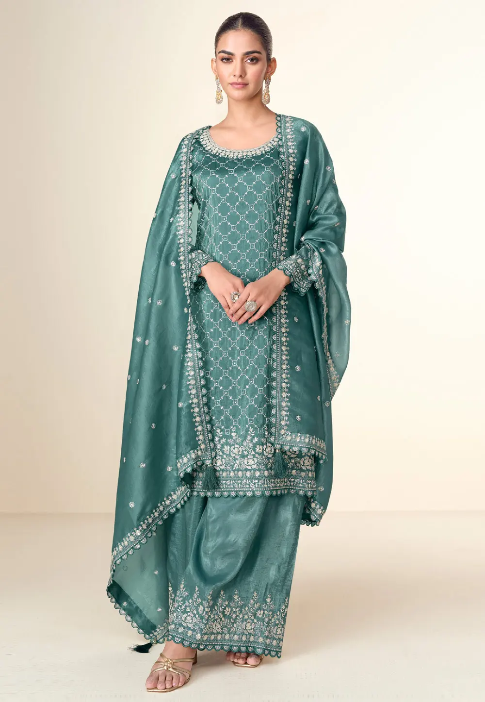 Teal Tissue Palazzo Suit 297316