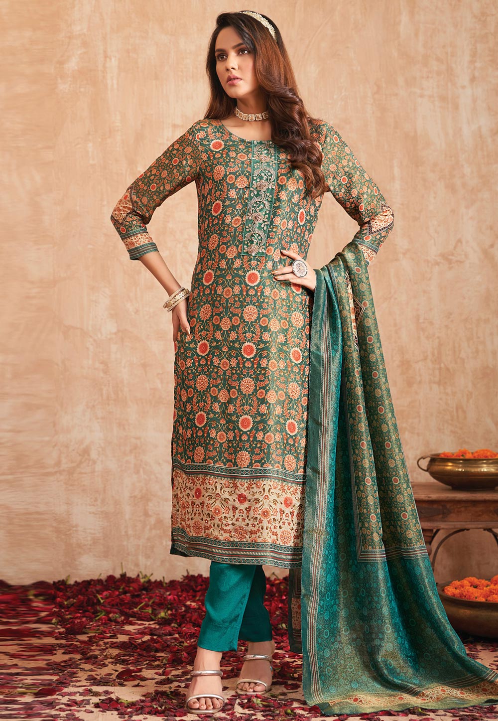 Teal Tissue Pant Style Suit 310136