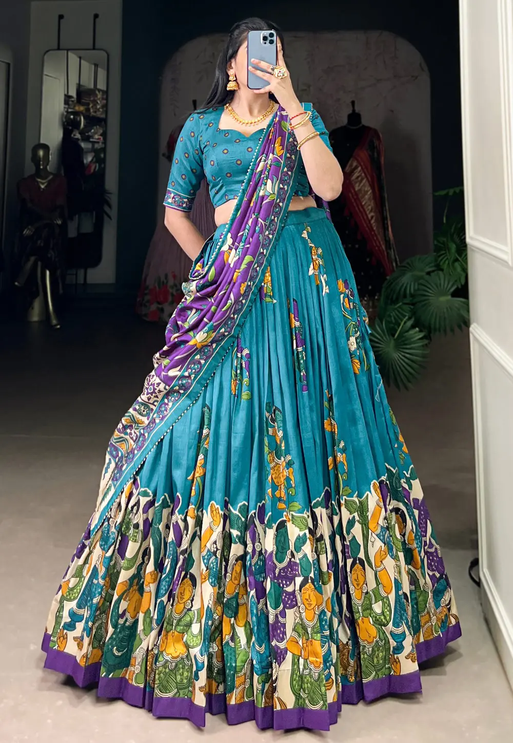 Teal Tussar Silk Circular Lehenga Choli 304627