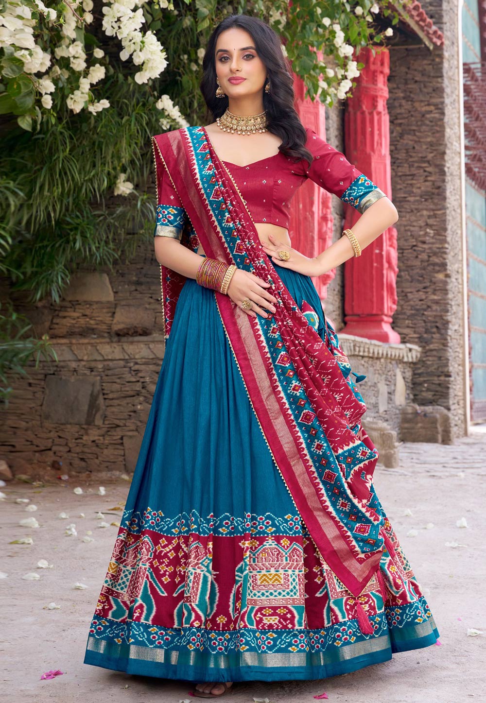 Teal Tussar Silk Lehenga Choli 309201