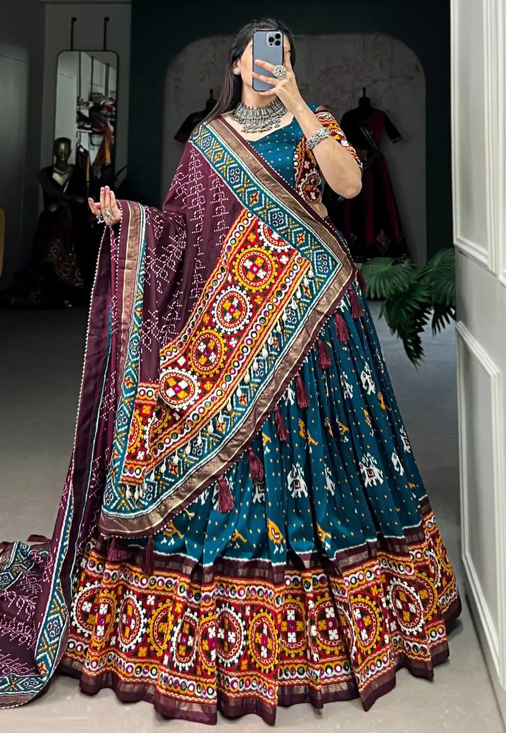 Teal Tussar Silk Navratri Chaniya Choli 293171