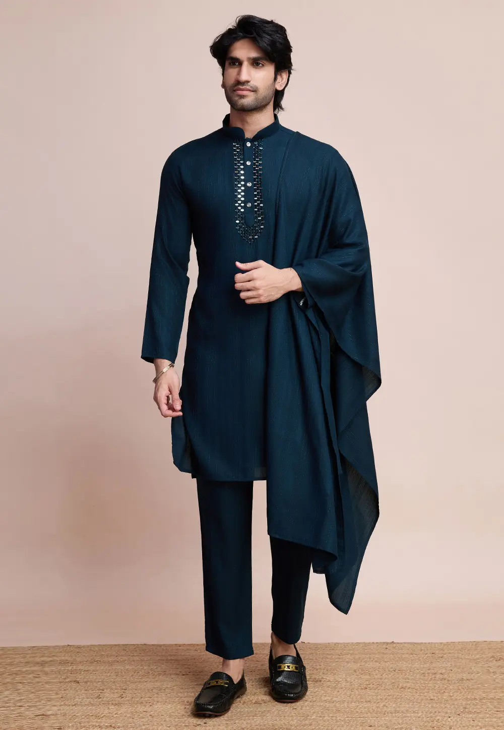 Teal Viscose Kurta Pajama 301885