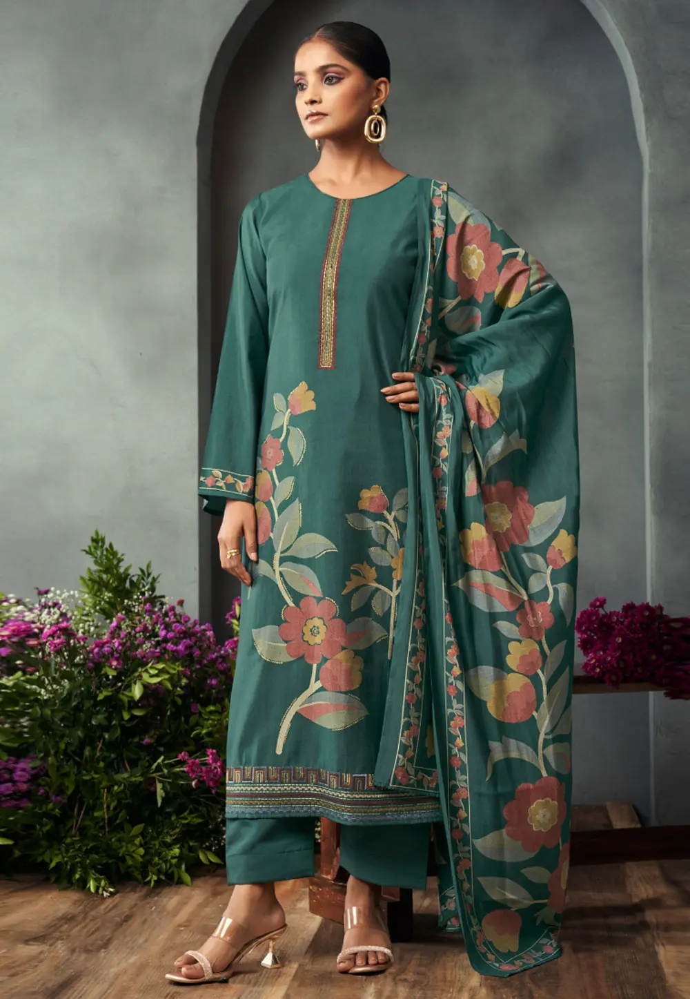 Teal Viscose Palazzo Suit 302337