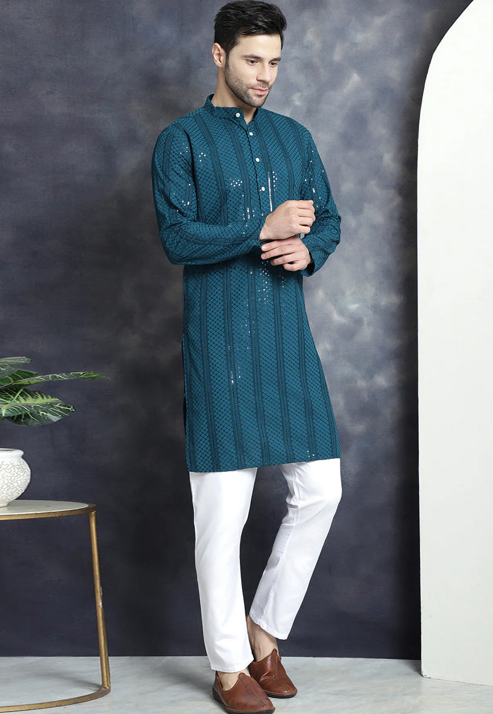 Teal Viscose Rayon Kurta Pajama 287487