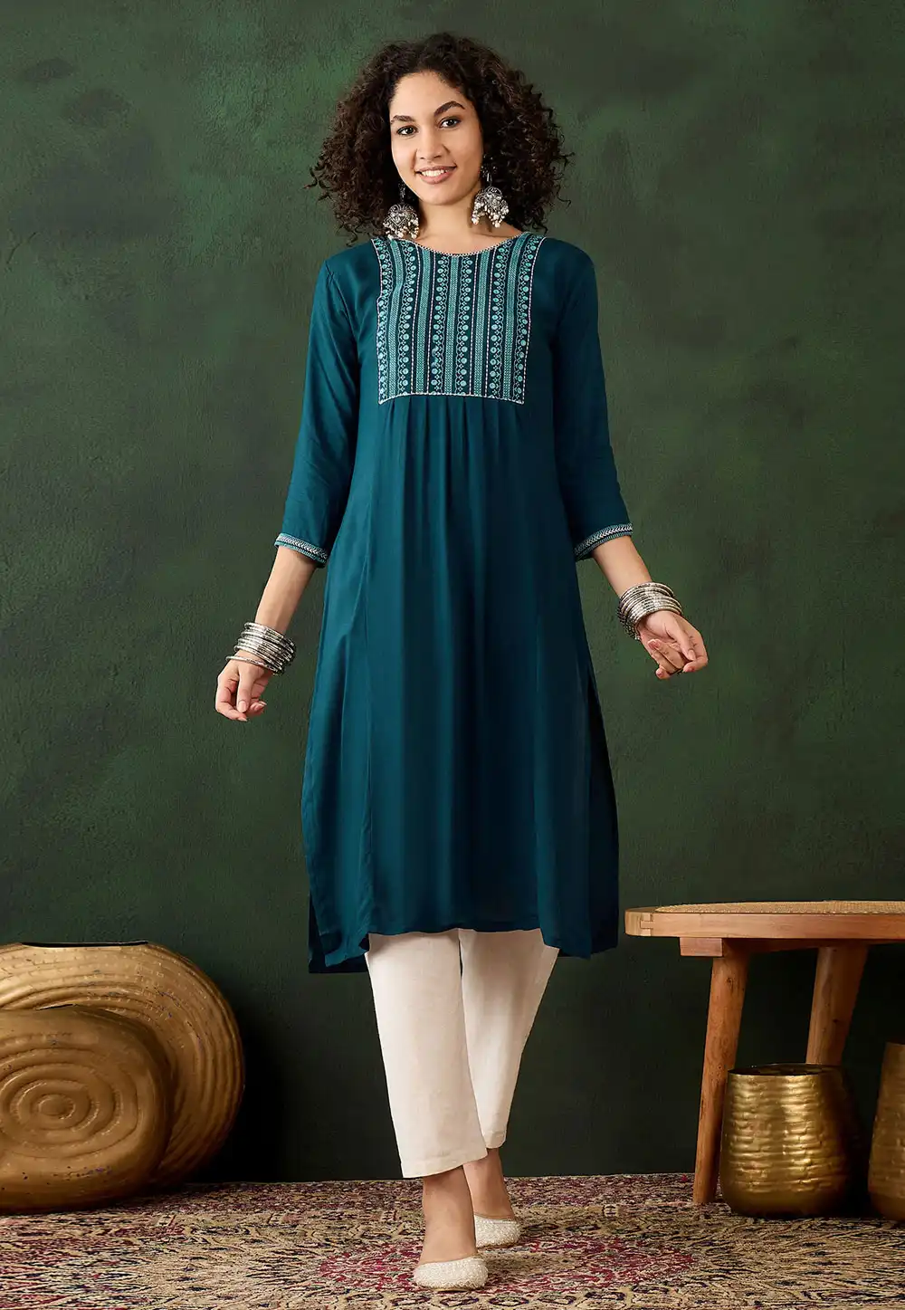 Teal Viscose Rayon Long Tunic 293682