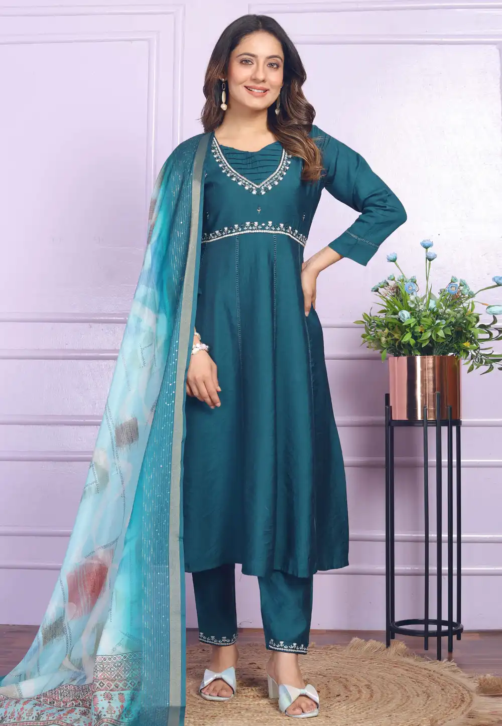 Teal Viscose Readymade Anarkali Suit 289149