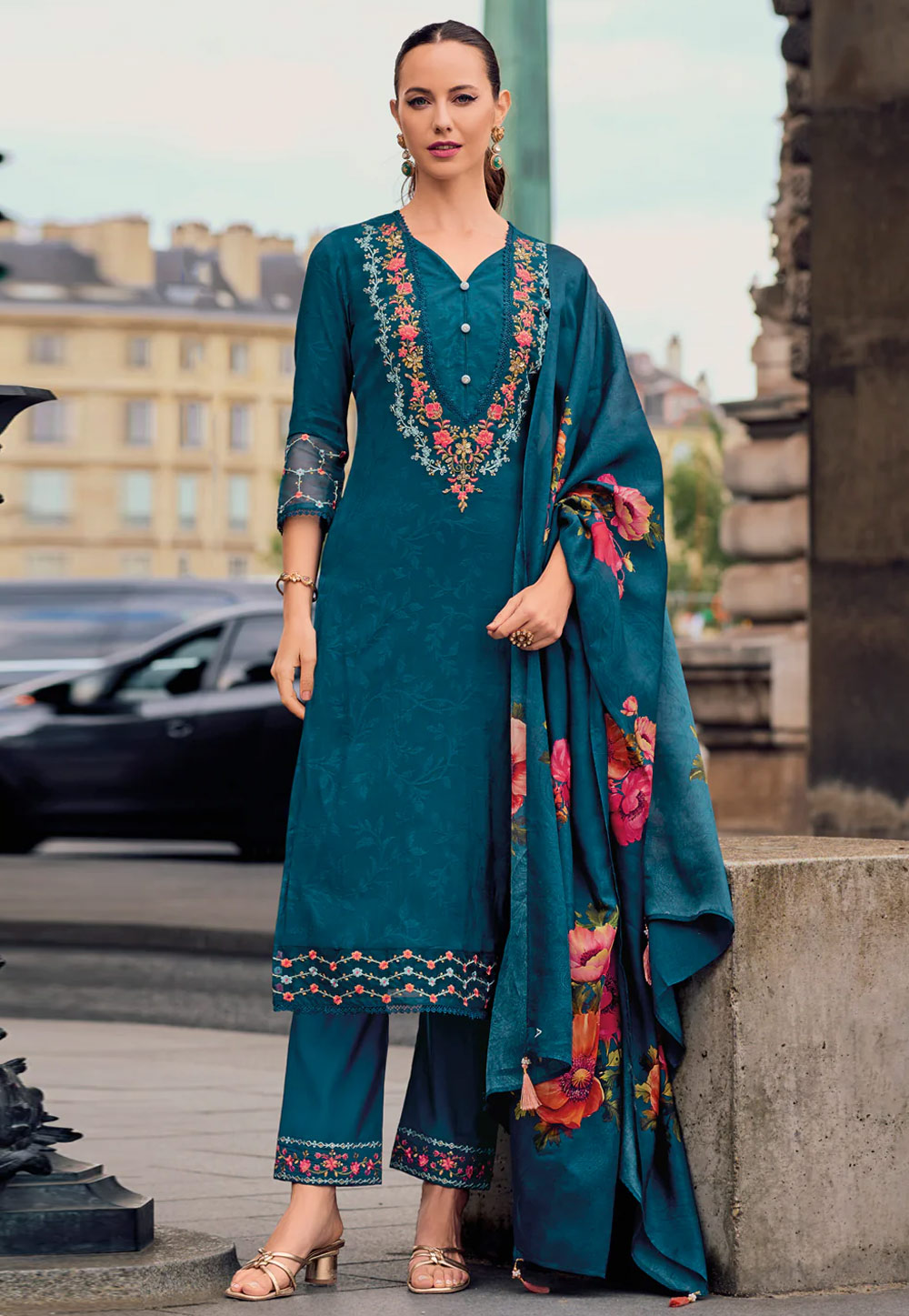 Teal Viscose Readymade Pakistani Suit 307100