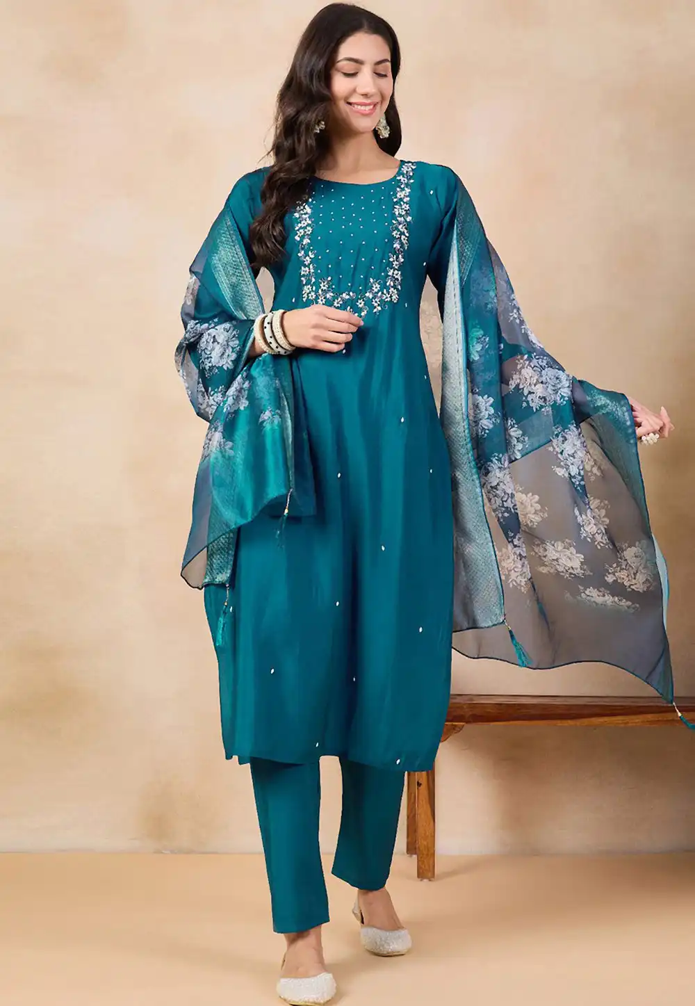 Teal Viscose Readymade Pakistani Suit 291625