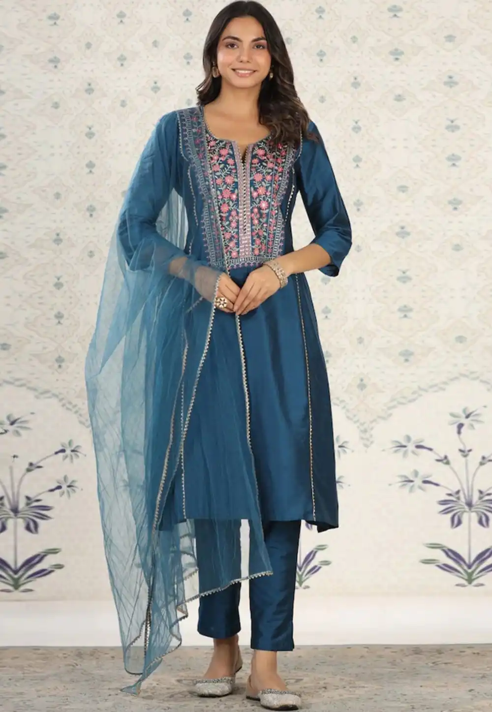 Teal Viscose Readymade Pakistani Suit 291631