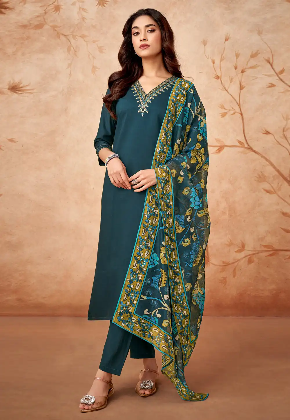 Teal Viscose Readymade Pakistani Suit 293218