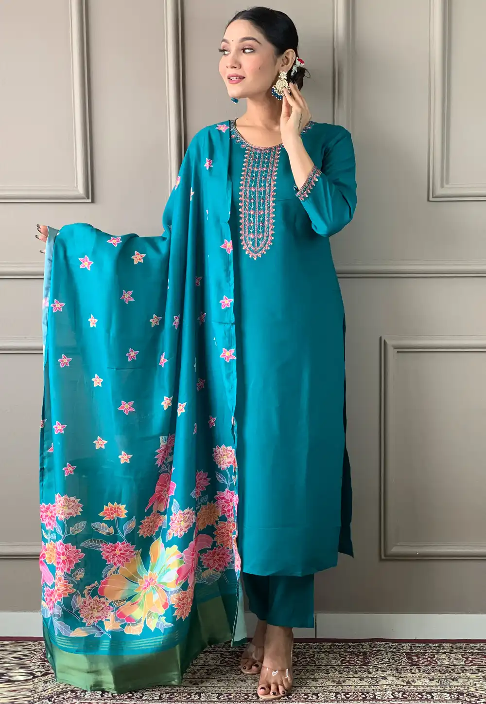 Teal Viscose Readymade Pakistani Suit 293237