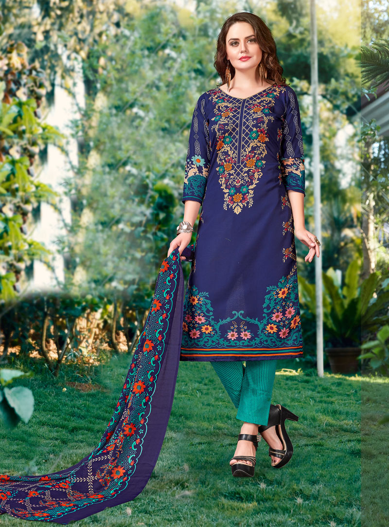 Blue Cotton Pant Style Suit 95577