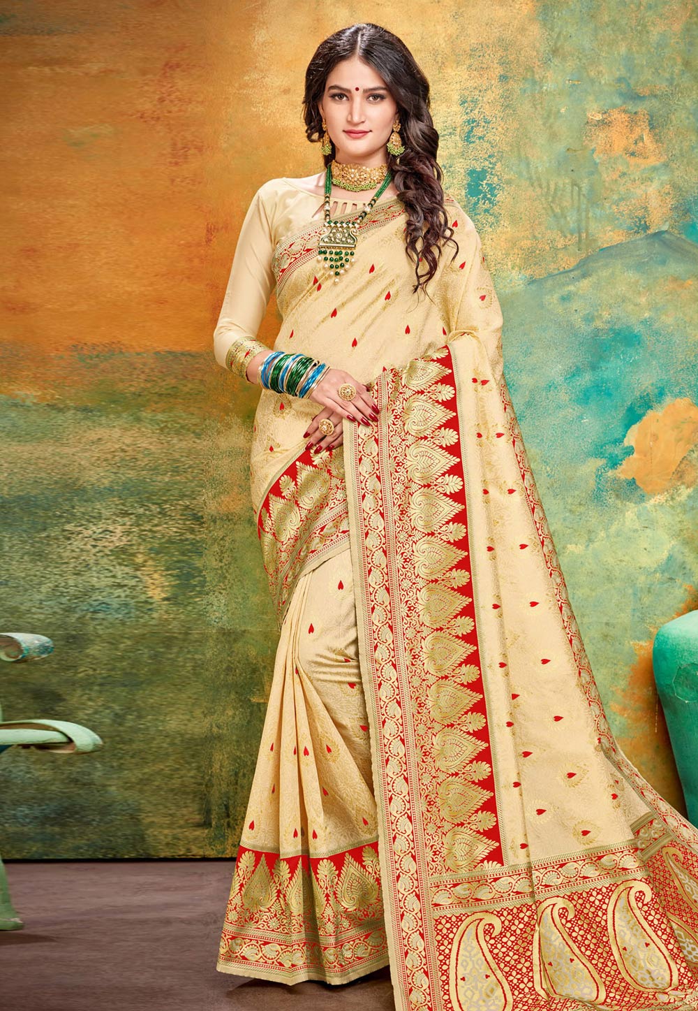 Cream Banarasi Silk Festival Wear Saree 188844