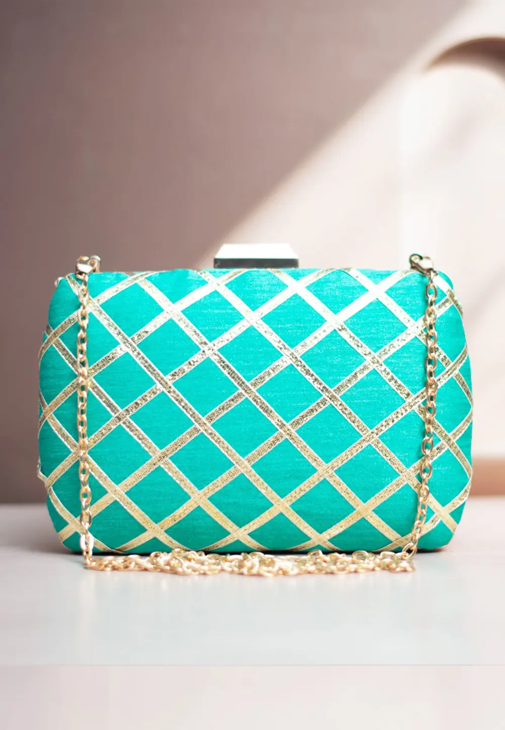 Turquoise Art Silk Clutch 299575