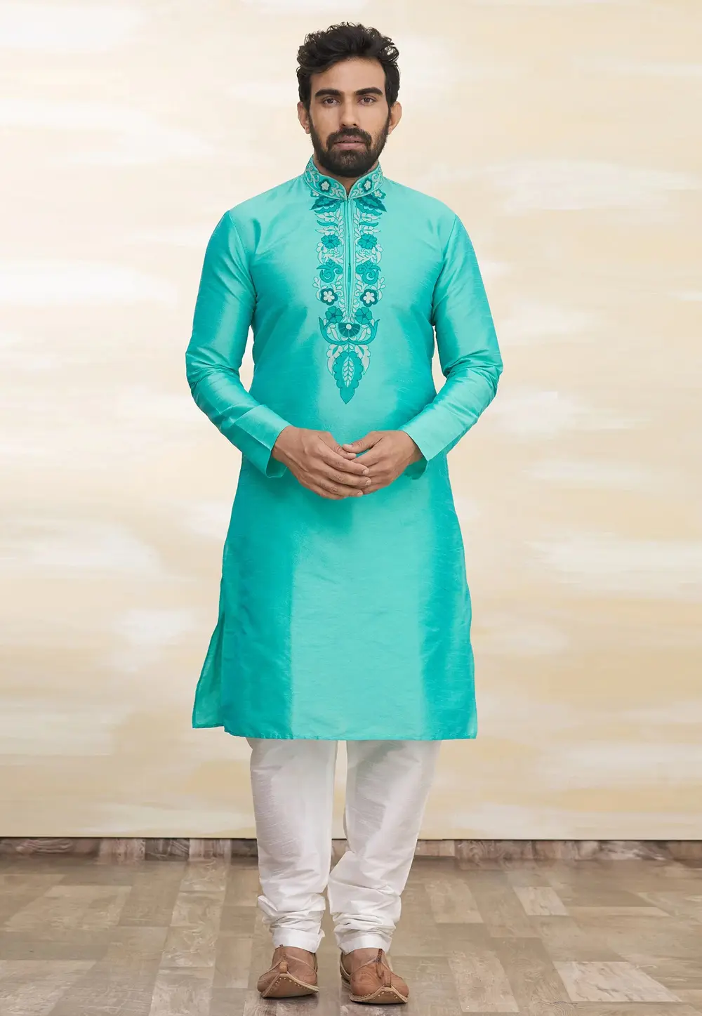 Turquoise Art Silk Kurta Pajama 300770