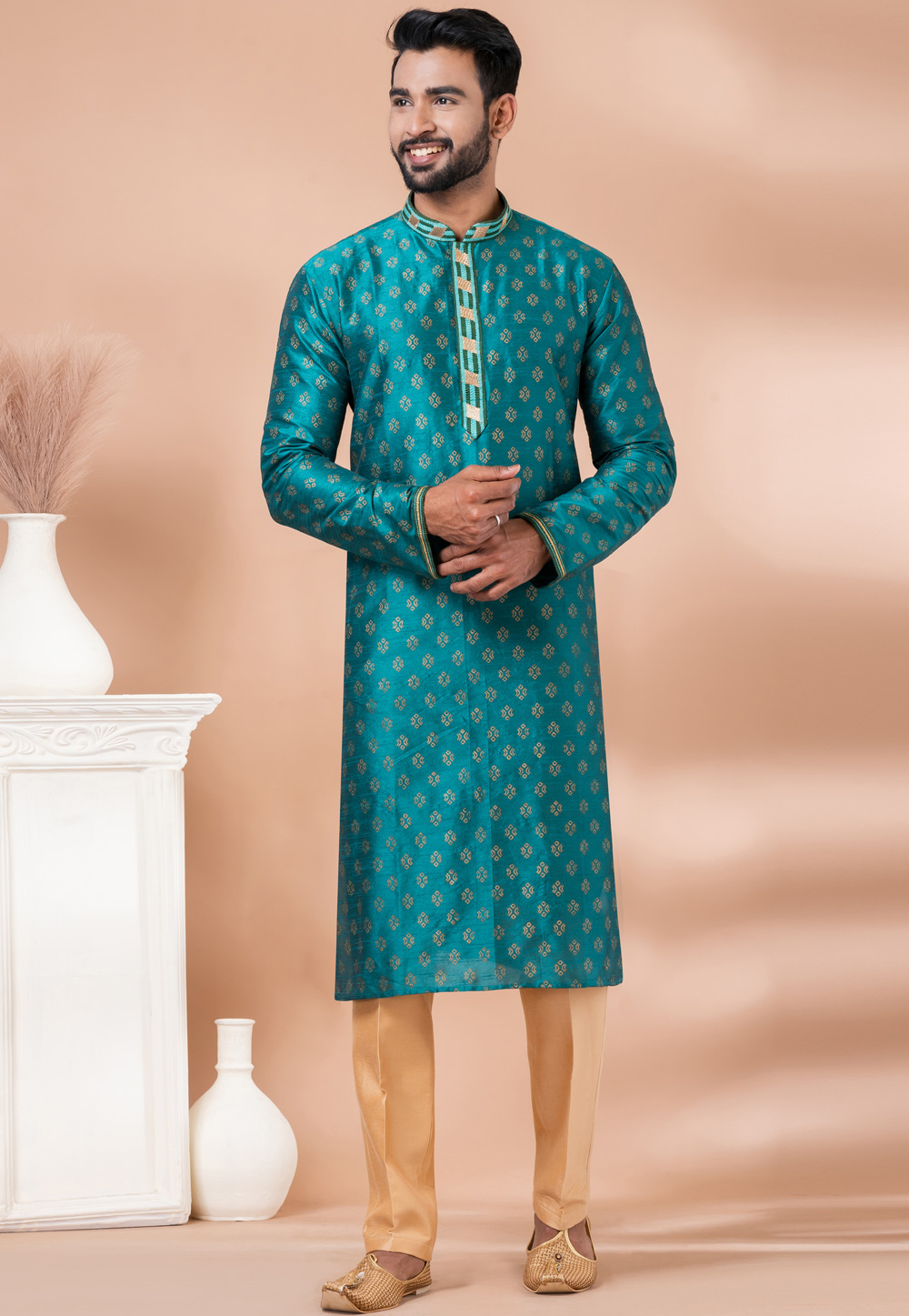 Turquoise Banarasi Kurta Pajama 282569