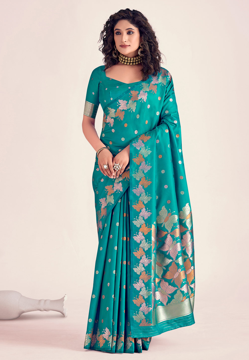Turquoise Banarasi Silk Saree 286126