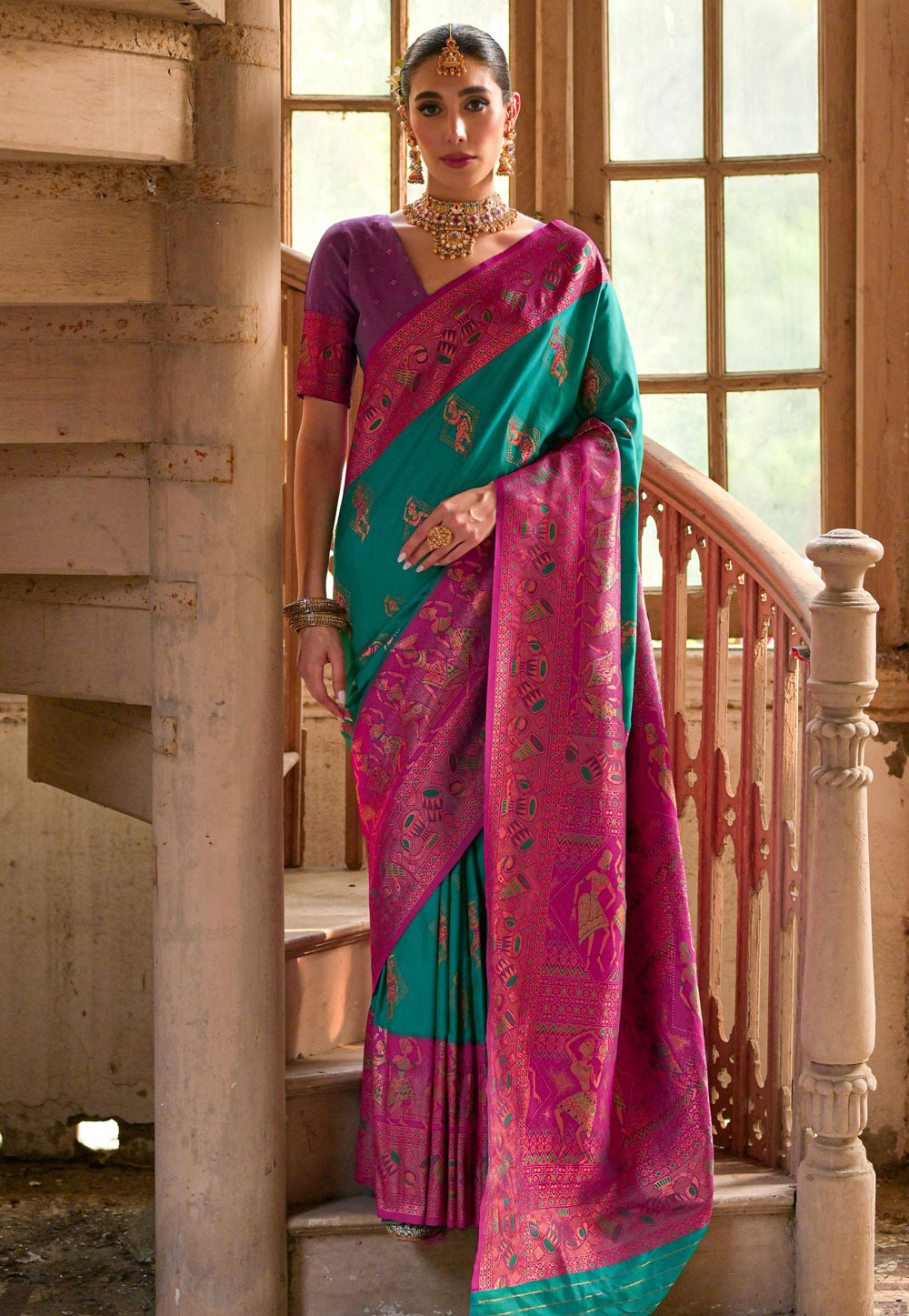 Turquoise Banarasi Silk Saree 310007