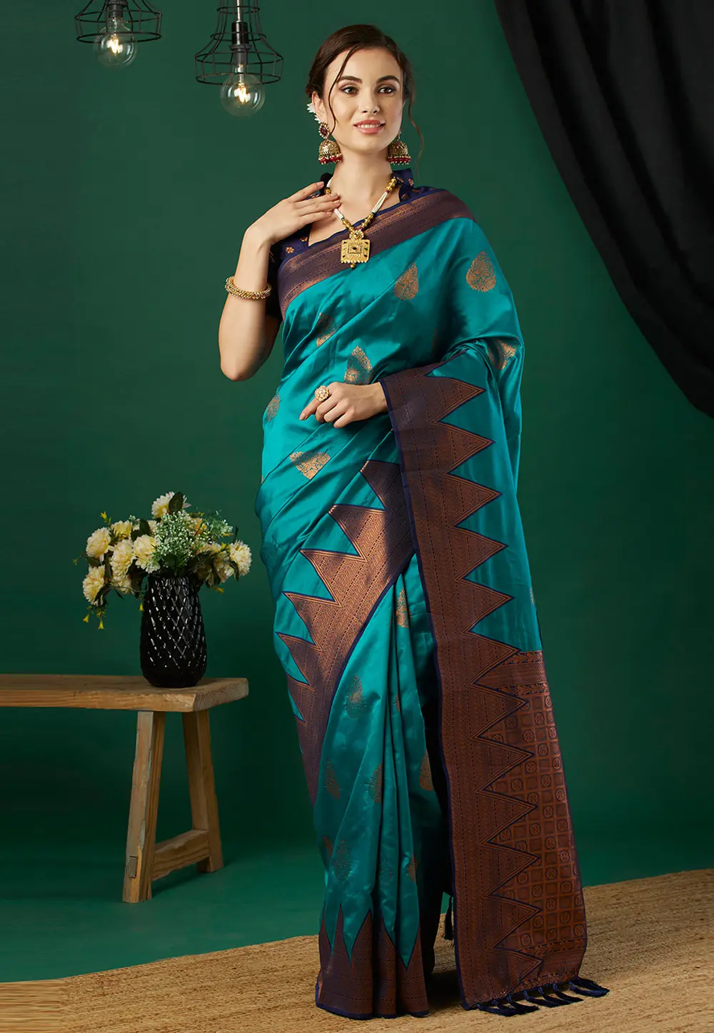 Turquoise Banarasi Silk Saree 300538