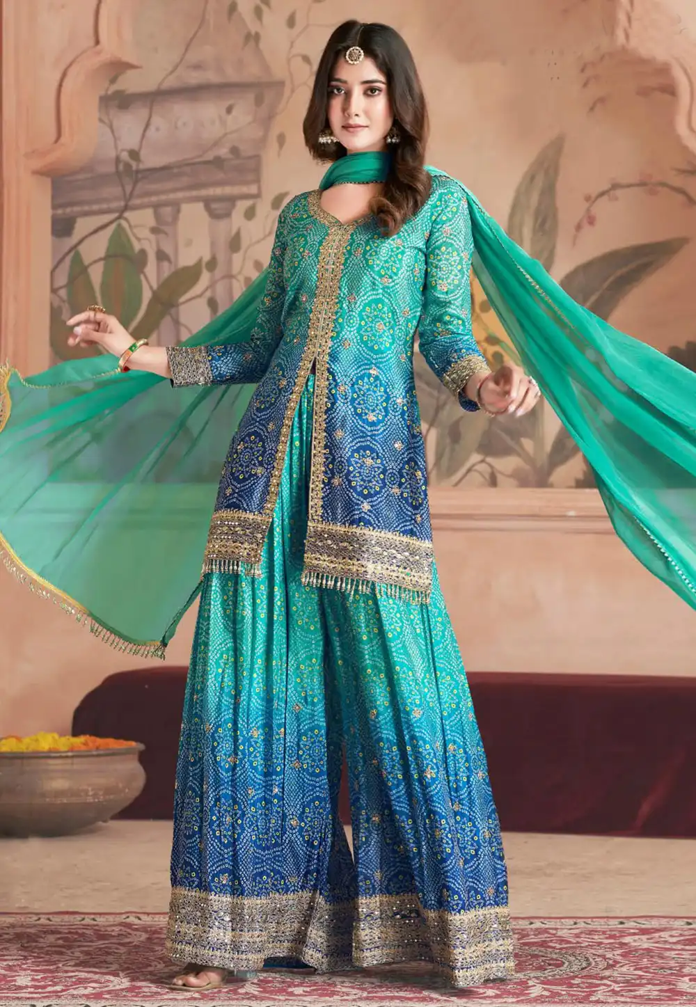 Turquoise Chinon Pakistani Suit 294900