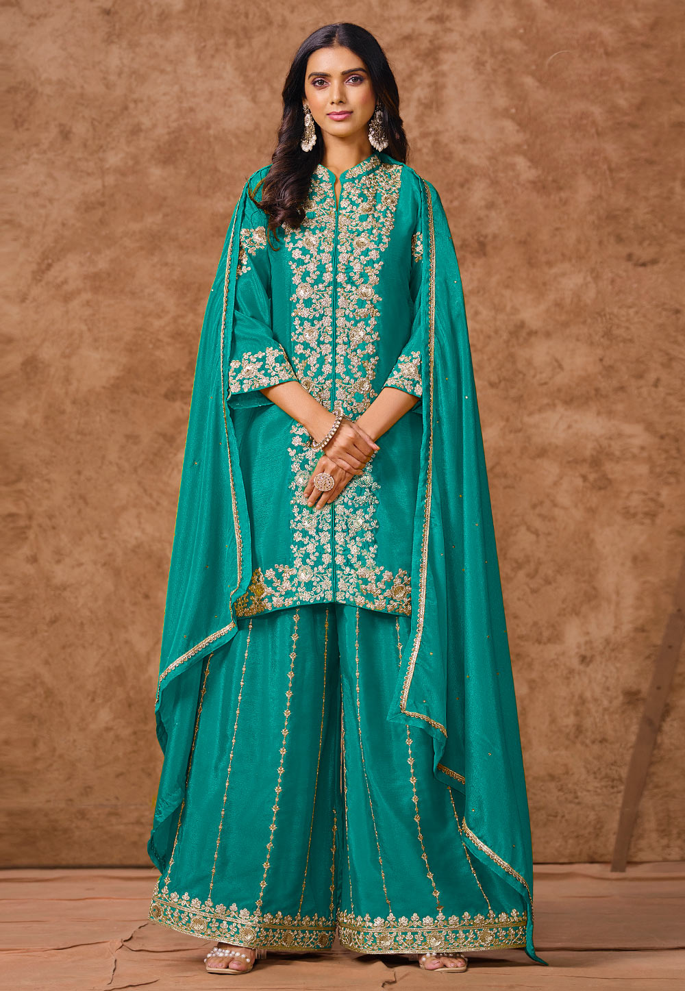 Turquoise Chinon Palazzo Suit 305098