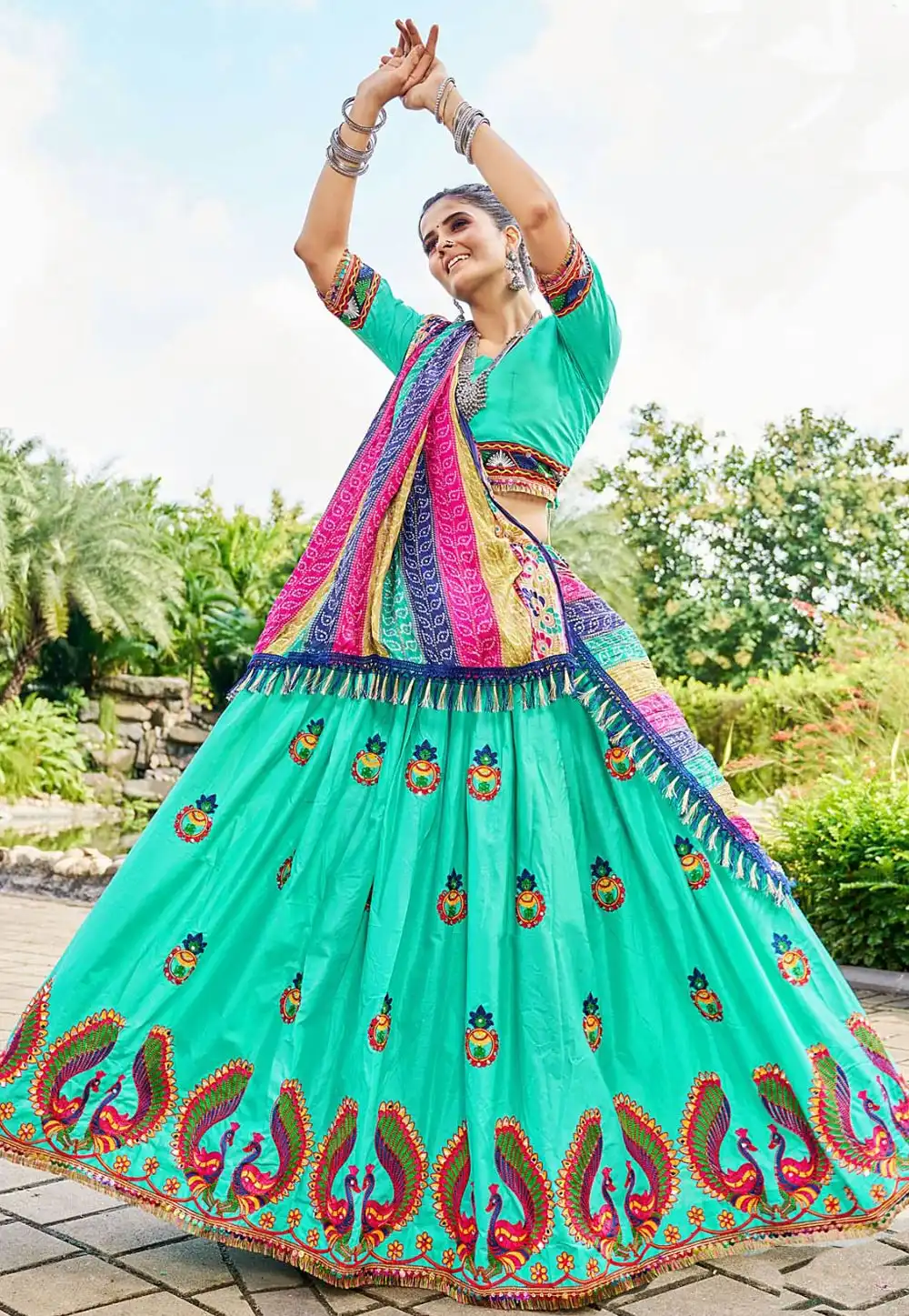 Turquoise Cotton Navratri Chaniya Choli 290996