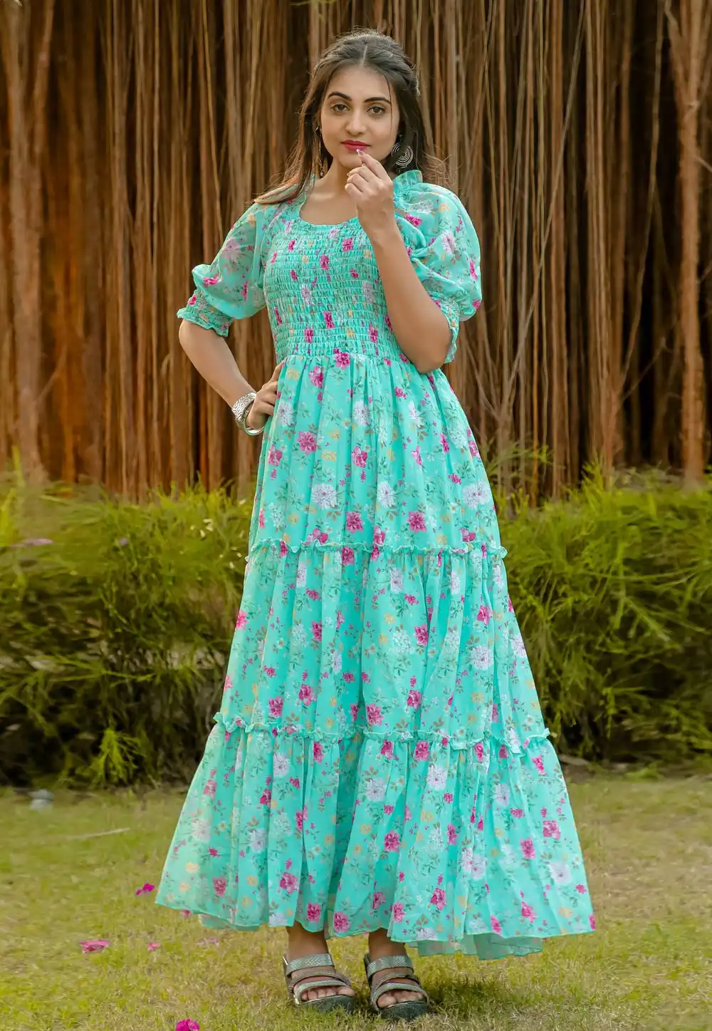 Turquoise Georgette Printed Gown 291377