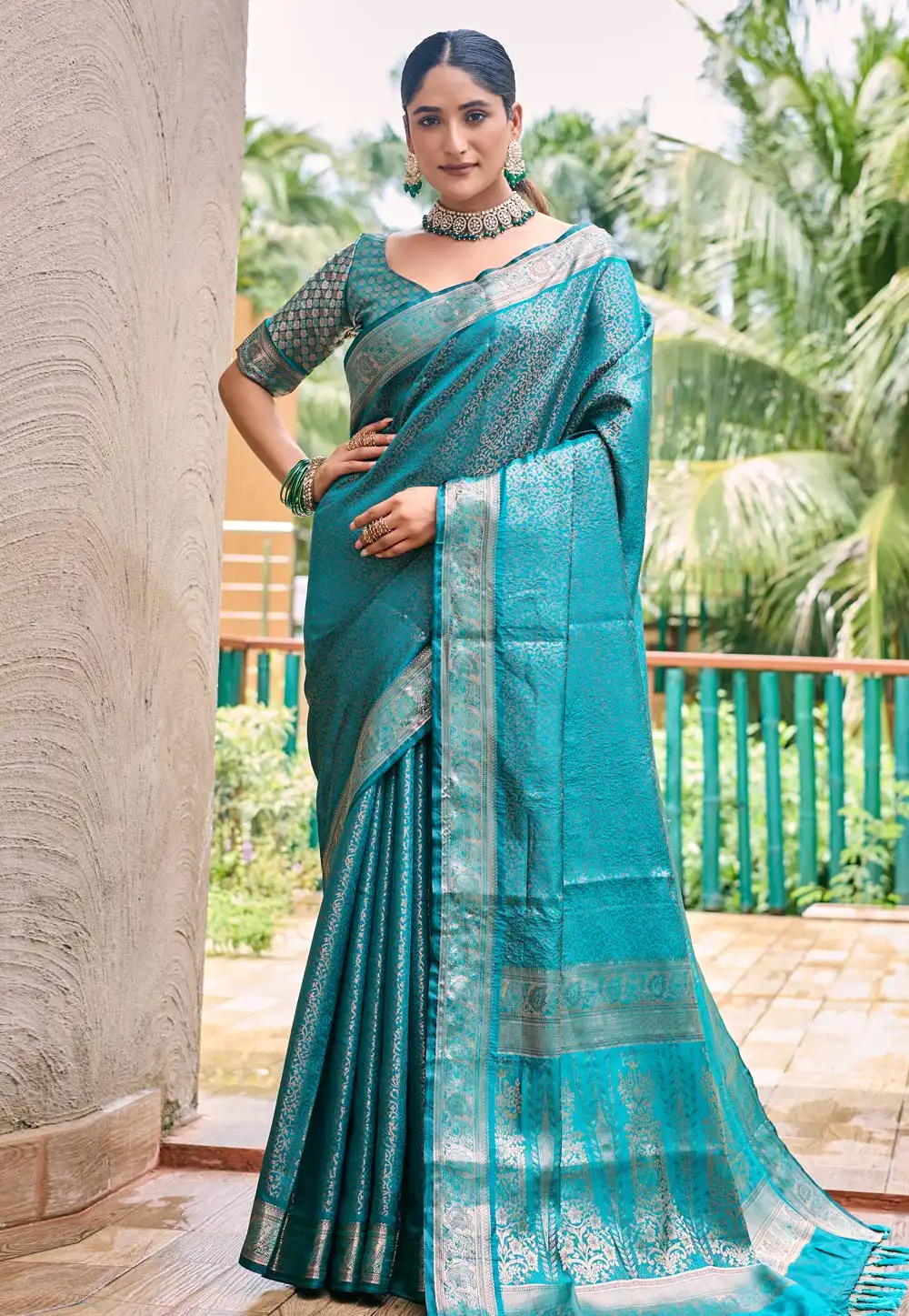 Turquoise Kanjivaram Silk Saree With Blouse 289071